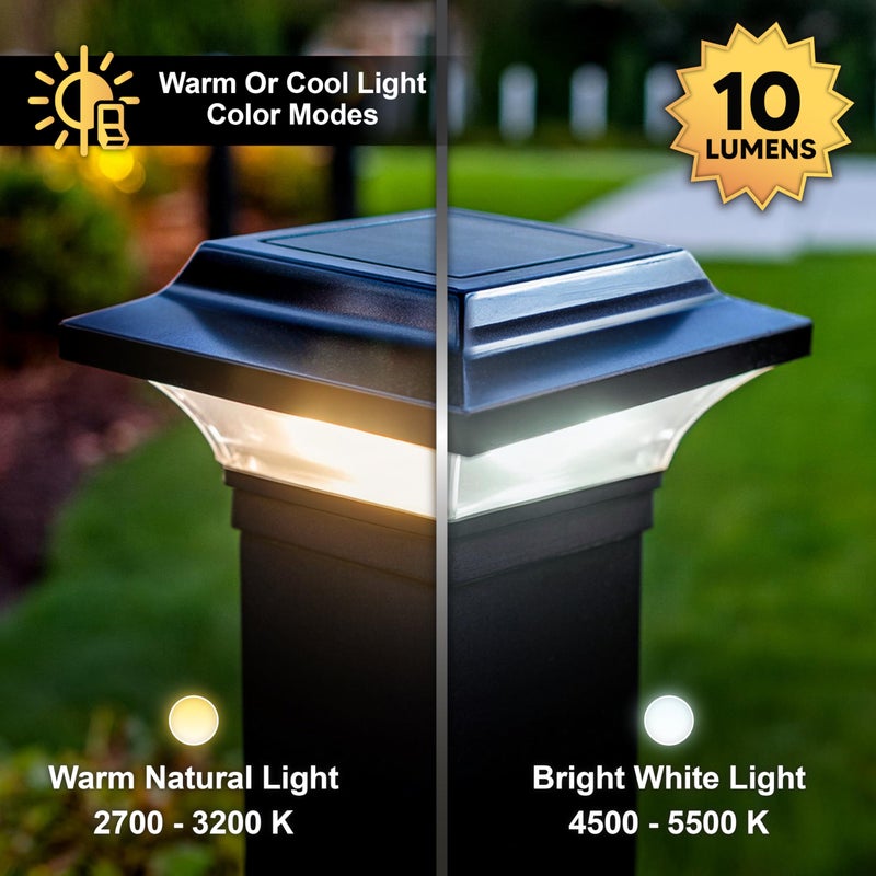 Classy Caps Imperial Solar Post Cap - Black SLO82B â€“ Fits 2"x2", 2.25"x2.25", and 2.5"x2.5" Post Sizes, High-Performance Solar LED, Durable Cast Aluminum Construction, Warm & Cool Light Modes - Image 5